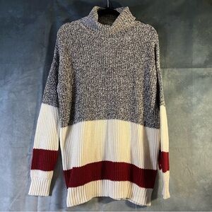 Cable Knit Turtleneck Colorblock Oversized Boxy Sweater Sz XL Sock Monkey Style